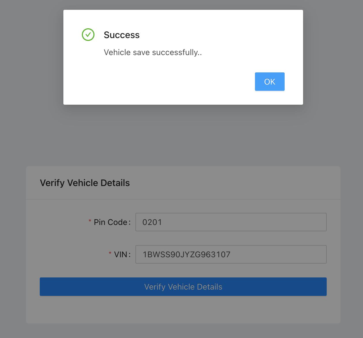 Screenshot of crAPI saving vehicle